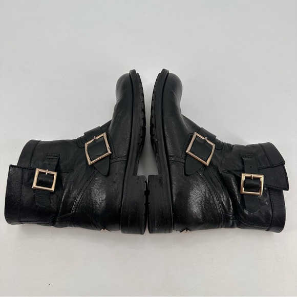 JIMMY CHOO Authentic Black Leather Biker Moto Buckle Boots 36 - Picture 5 of 10